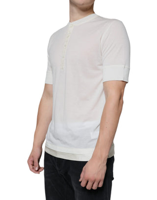 Ecrufarbenes Baumwoll-T-Shirt mit kurzen Ärmeln