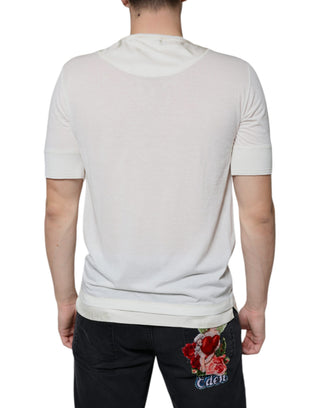 Ecrufarbenes Baumwoll-T-Shirt mit kurzen Ärmeln