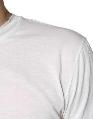 Ecrufarbenes Baumwoll-T-Shirt mit kurzen Ärmeln