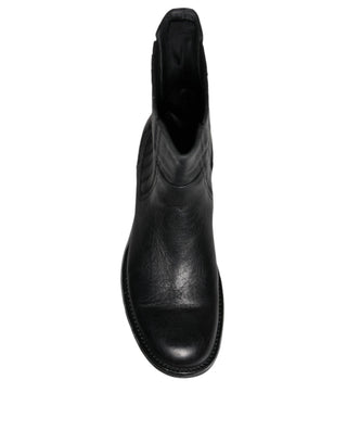 Schwarze kniehohe Lederstiefel