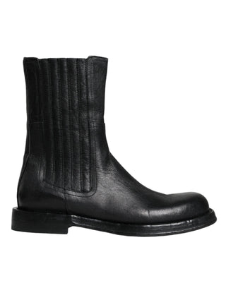 Schwarze kniehohe Lederstiefel