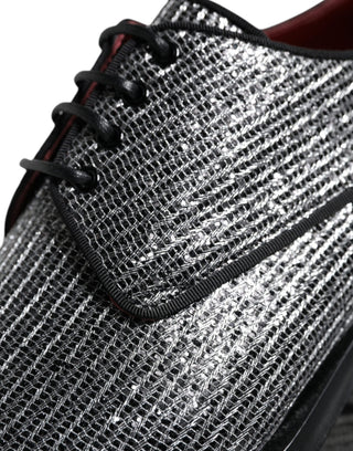 Silberne Polyurethan Derby-Abendschuhe