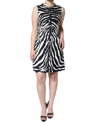 Schwarz-weißes A-Linien Etui-Minikleid im Zebra-Look