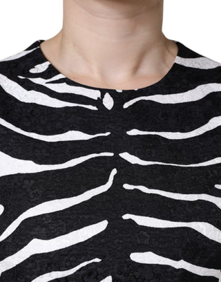 Schwarz-weißes A-Linien Etui-Minikleid im Zebra-Look
