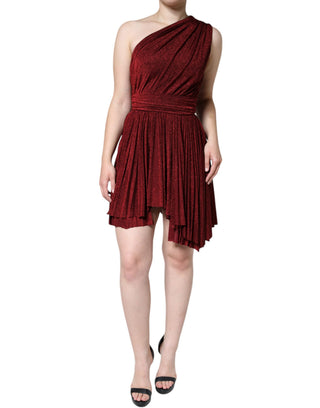 Rotes, plissiertes Mini-A-Linien-Kleid mit One-Shoulder-Träger