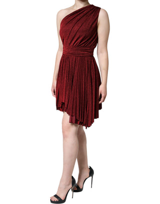 Rotes, plissiertes Mini-A-Linien-Kleid mit One-Shoulder-Träger