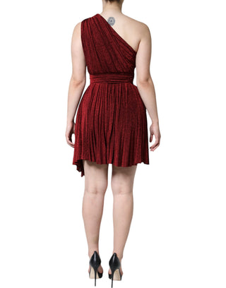 Rotes, plissiertes Mini-A-Linien-Kleid mit One-Shoulder-Träger