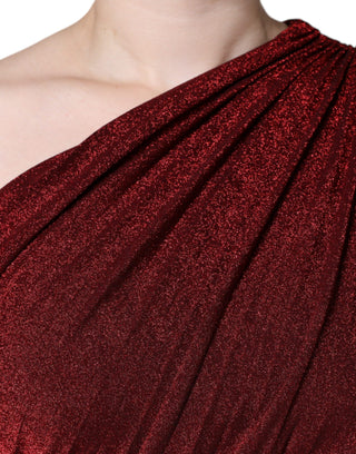 Rotes, plissiertes Mini-A-Linien-Kleid mit One-Shoulder-Träger