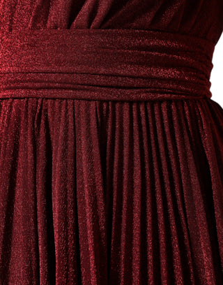 Rotes, plissiertes Mini-A-Linien-Kleid mit One-Shoulder-Träger