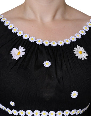 Schwarzes Seiden-Gänseblümchen A-Linien Maxikleid