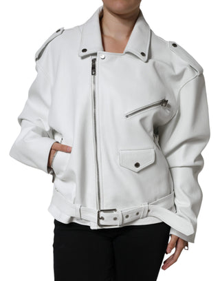 Chaqueta biker de cuero de cordero blanca