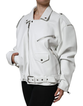 Chaqueta biker de cuero de cordero blanca