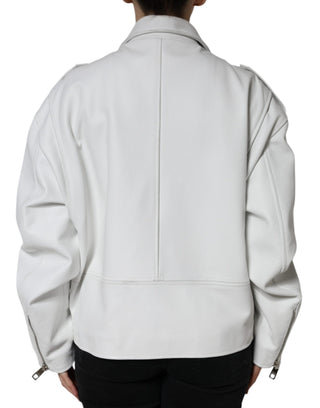 Chaqueta biker de cuero de cordero blanca