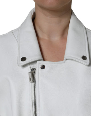 Chaqueta biker de cuero de cordero blanca