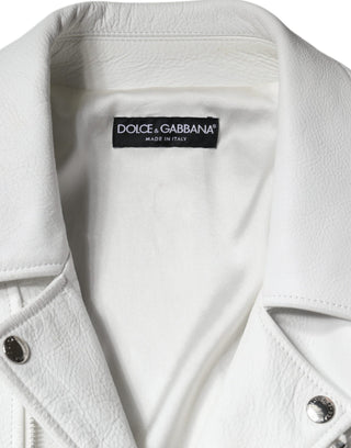 Chaqueta biker de cuero de cordero blanca