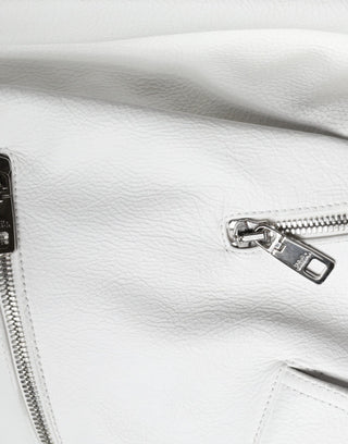 Chaqueta biker de cuero de cordero blanca