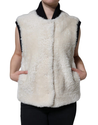 Weiße WARRENFORD Shearling Lederwestenjacke