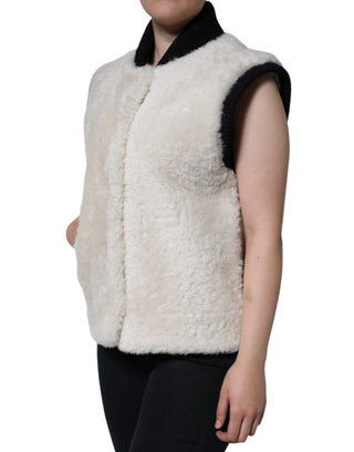 Weiße WARRENFORD Shearling Lederwestenjacke