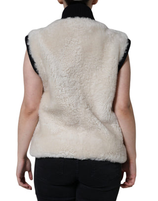 Weiße WARRENFORD Shearling Lederwestenjacke