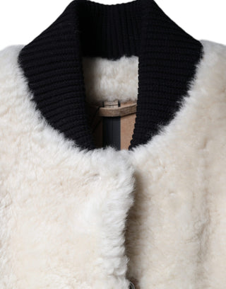 Weiße WARRENFORD Shearling Lederwestenjacke