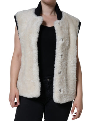 Weiße WARRENFORD Shearling Lederwestenjacke