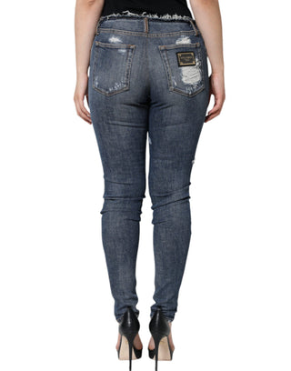 Blaue zerrissene Skinny Jeans aus Baumwoll-Stretch