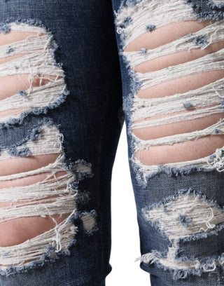 Blaue zerrissene Skinny Jeans aus Baumwoll-Stretch
