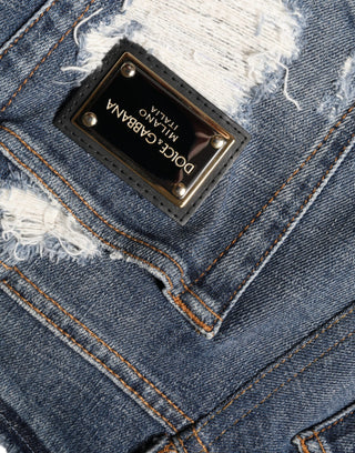 Blaue zerrissene Skinny Jeans aus Baumwoll-Stretch