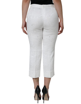 Weiße florale Brokat-Baumwoll-Cropped-Hose
