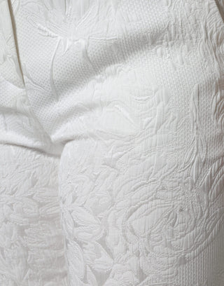 Weiße florale Brokat-Baumwoll-Cropped-Hose