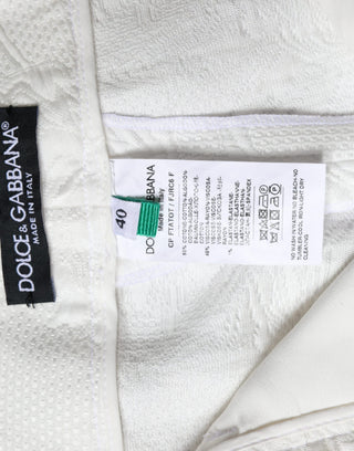Weiße florale Brokat-Baumwoll-Cropped-Hose