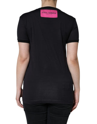 Schwarzes Baumwoll-T-Shirt mit Logo-Print und Rundhalsausschnitt