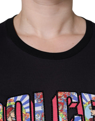 Schwarzes Baumwoll-T-Shirt mit Logo-Print und Rundhalsausschnitt