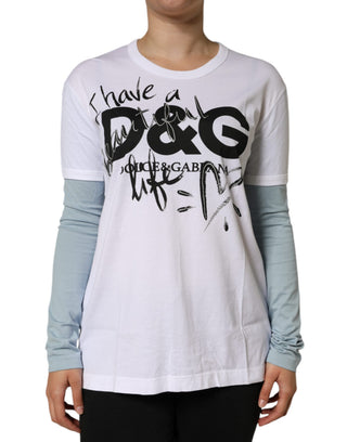 Weißes Baumwoll-T-Shirt mit Logo-Print und Rundhalsausschnitt