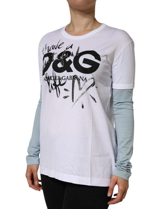 Weißes Baumwoll-T-Shirt mit Logo-Print und Rundhalsausschnitt
