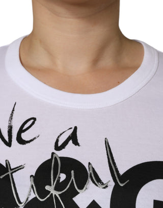 Weißes Baumwoll-T-Shirt mit Logo-Print und Rundhalsausschnitt