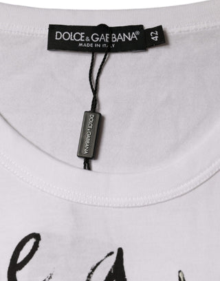 Weißes Baumwoll-T-Shirt mit Logo-Print und Rundhalsausschnitt