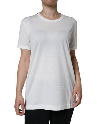Weißes Baumwoll-Rundhals-T-Shirt mit kurzen Ärmeln
