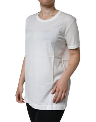 Weißes Baumwoll-Rundhals-T-Shirt mit kurzen Ärmeln