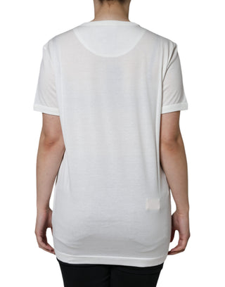 Weißes Baumwoll-Rundhals-T-Shirt mit kurzen Ärmeln