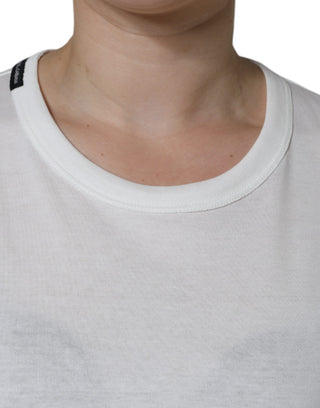 Weißes Baumwoll-Rundhals-T-Shirt mit kurzen Ärmeln