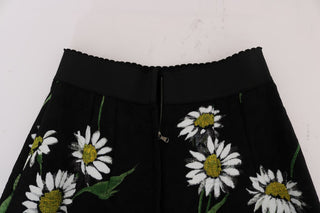 Falda de brocado con margaritas adornadas negras