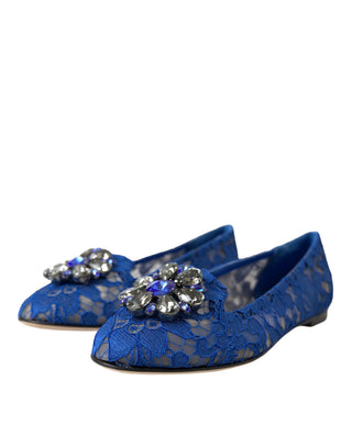 Zapatos mocasines de ballet con encaje azul y cristales