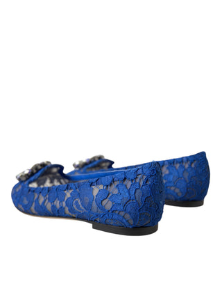 Zapatos mocasines de ballet con encaje azul y cristales