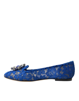 Zapatos mocasines de ballet con encaje azul y cristales