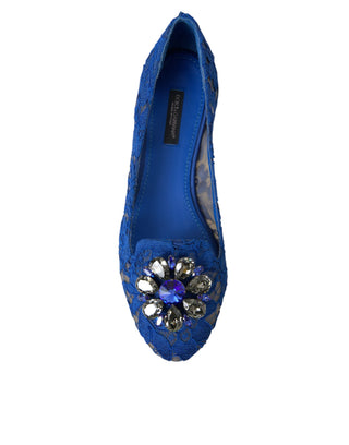 Zapatos mocasines de ballet con encaje azul y cristales