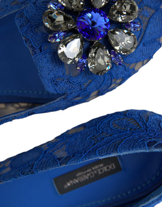 Zapatos mocasines de ballet con encaje azul y cristales