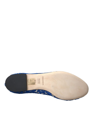 Zapatos mocasines de ballet con encaje azul y cristales