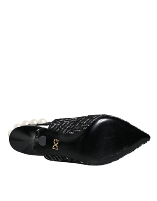 Weiß-Schwarz Chevron-Muster Slingpumps mit Kunstperlen
