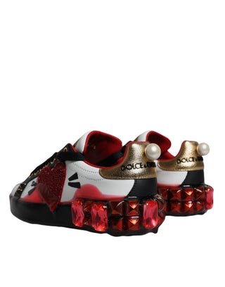 Weiße rote Kristalle Leder Portofino Turnschuhe